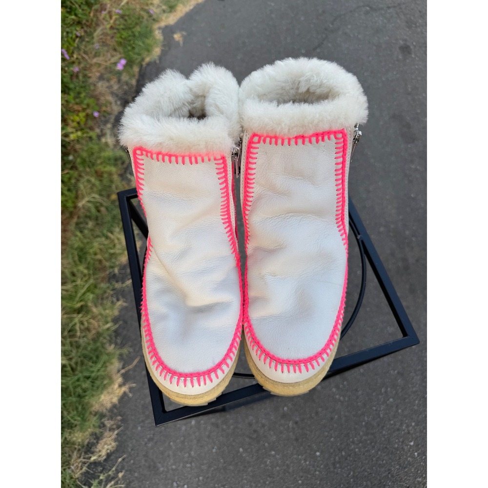Laidback London Setsu Crochet Ankle Boots Milk Leather Neon Pink EU 40 US 9 - Picture 3 of 10